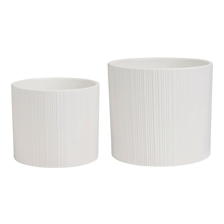 陶瓷花盆 2件組 附竹製盆架