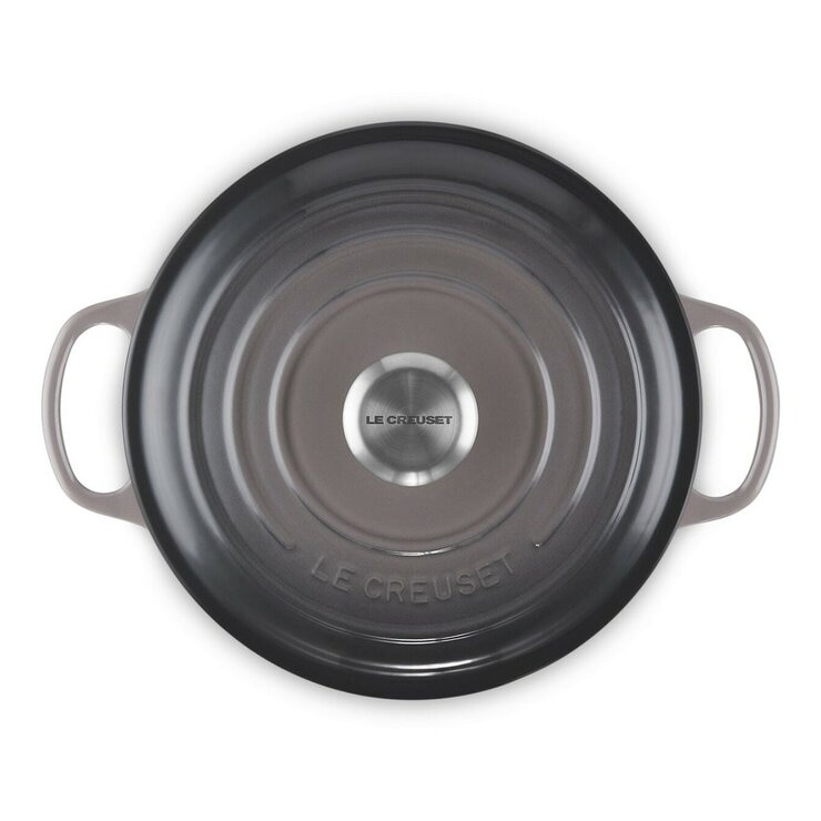 Le Creuset 雙耳圓形鑄鐵深圓鍋 含鋼頭鍋蓋 24公分 燧石灰