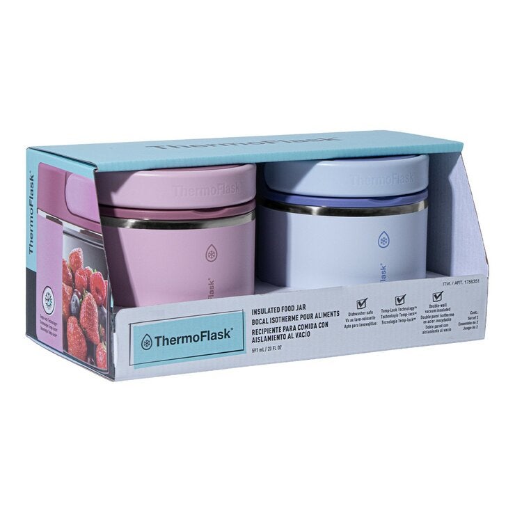 ThermoFlask 不鏽鋼真空食物燜燒罐 591毫升 X 2件組 淡粉+淡紫 ThermoFlask 不鏽鋼真空食物燜燒罐 591毫升 X 2件組 淡粉+淡紫