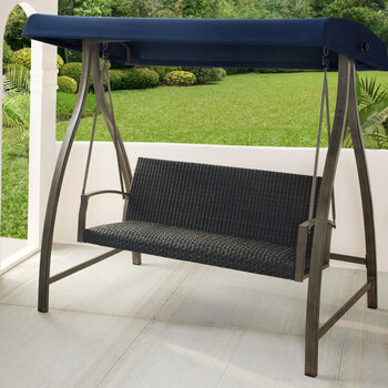 Agio Cameron 戶外藤編式鞦韆椅 附遮陽天篷 湛藍色