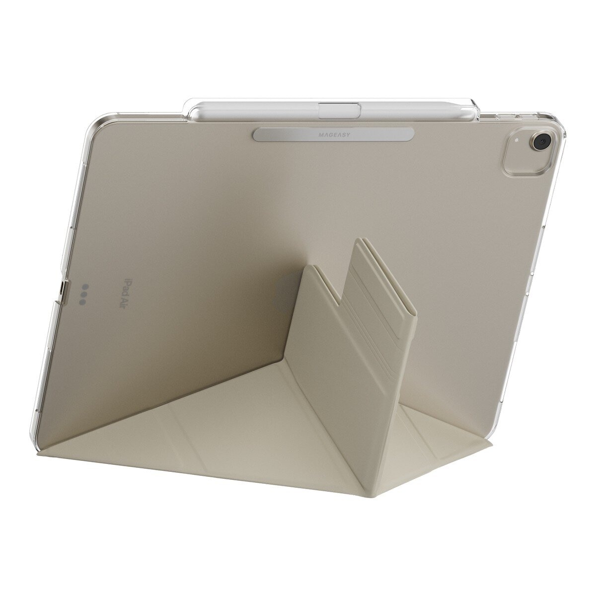 MAGEASY Facet 全方位支架透明背蓋保護套 (筆槽款) 適用於 2025 / M3 - 2024/ M2 iPad Air 13吋 & 2022 - 2020 iPad Pro 12.9吋 星光白