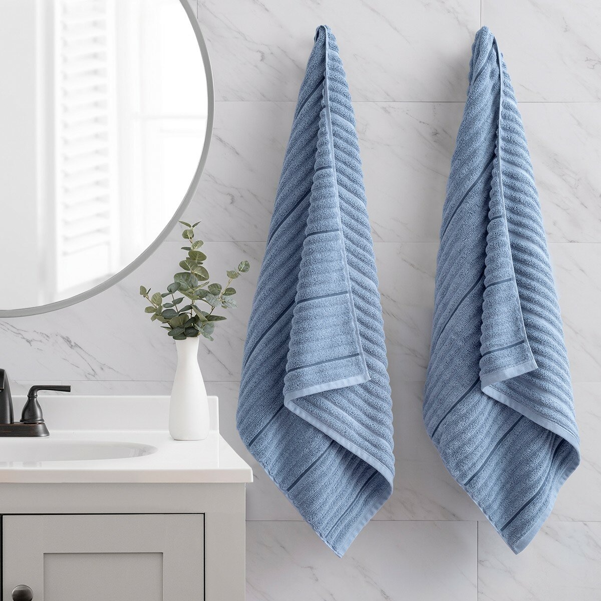 Welhome 波紋純棉浴巾 76公分 X 147公分 藍