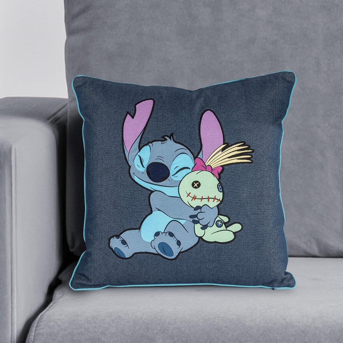 卡通丹寧方形抱枕 45公分 X 45公分 史迪奇