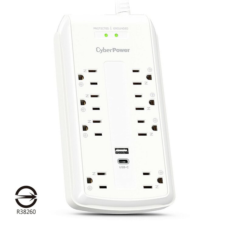 CyberPower 防突波 8 插座 2 USB 充電延長線