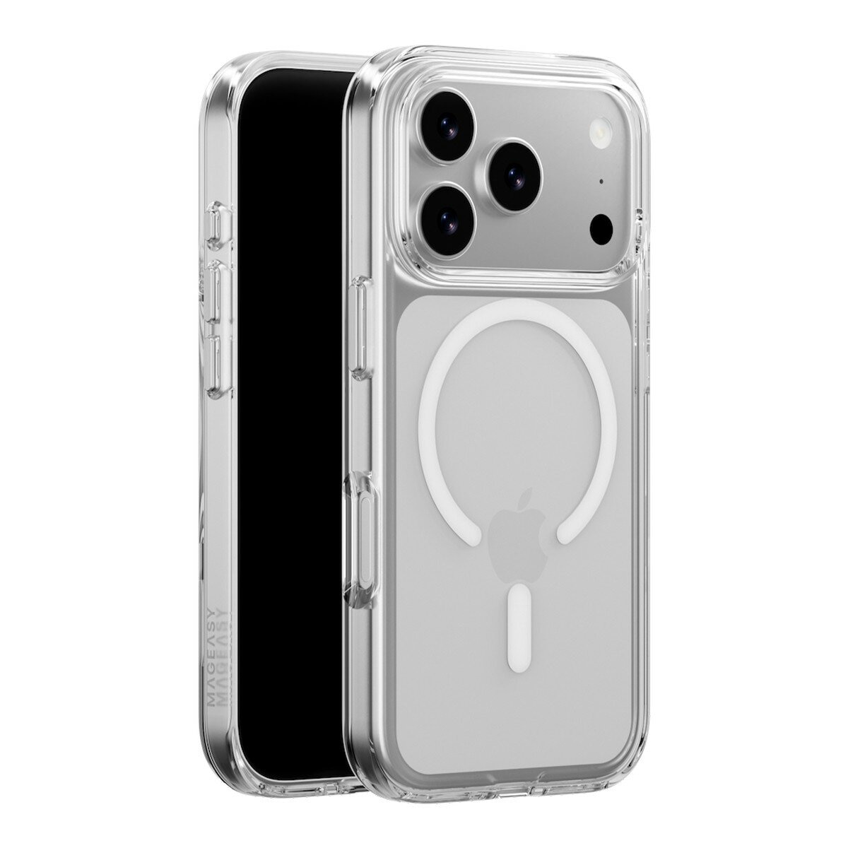 MAGEASY Bright M 不發黃軍規磁吸透明殼 iPhone 17 Pro(白磁圈) + 鏡頭保護貼Lenz(珊瑚) + Vetro 9H 鋼化玻璃保護膜