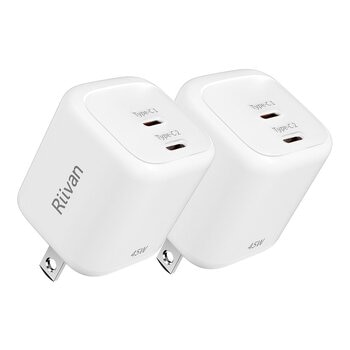 Riivan 45W GaN 氮化鎵迷你電源供應器2入組 白