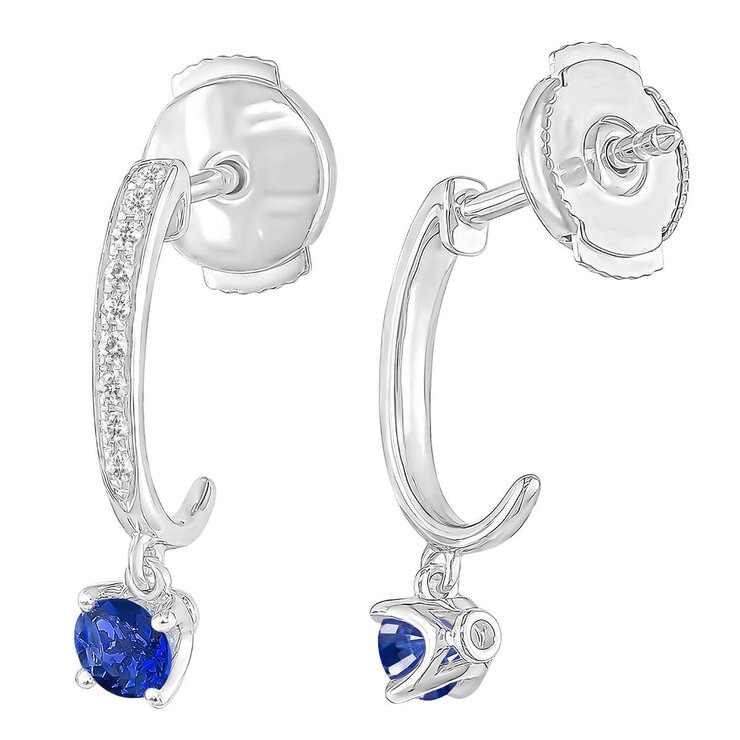 0.09克拉 14K白K金 藍寶石鑽石耳環 VS2/I - 1663555