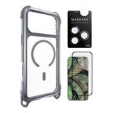 MAGEASY Odyssey Strap M 超軍規防摔掛繩手機殼 iPhone 17 Pro Max(迷霧/高冷灰) + 鏡頭保護貼Lenz(炫彩) + Vetro 9H 鋼化玻璃保護膜