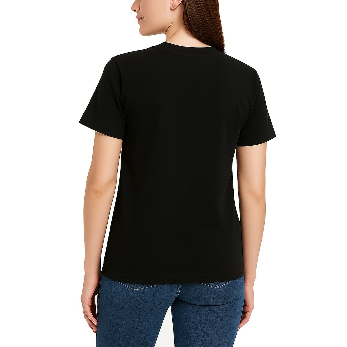 Smiley World 女短袖圓領上衣 黑