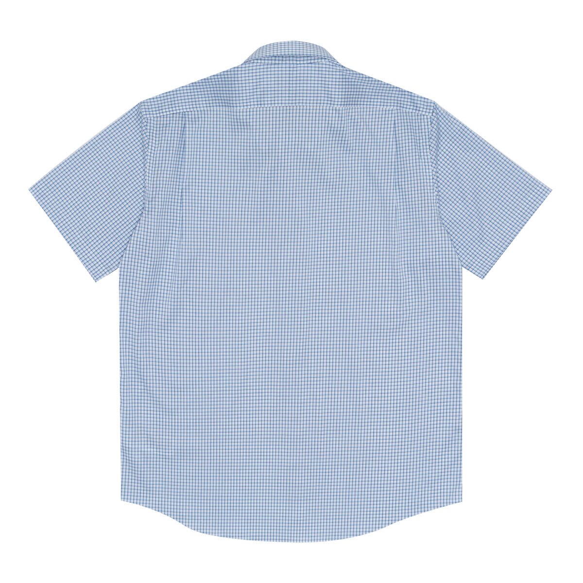 Kirkland Signature 科克蘭 男短袖鈕扣領免燙彈性襯衫 藍白格紋 M