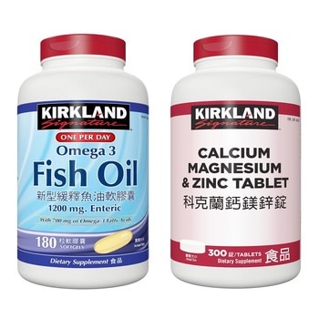 Kirkland Signature 科克蘭 新型緩釋魚油180粒+鈣鎂鋅錠 300錠