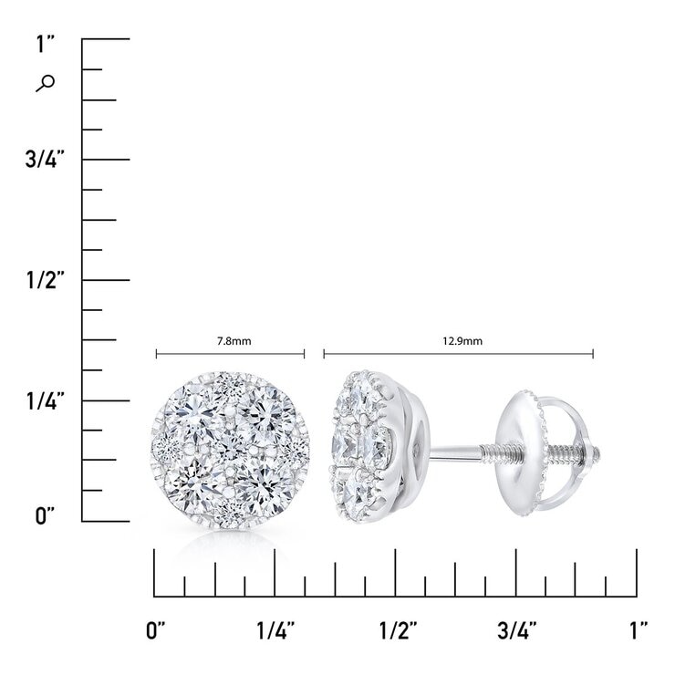 1克拉 14K白K金 圓形鑽石耳環 VS2/I