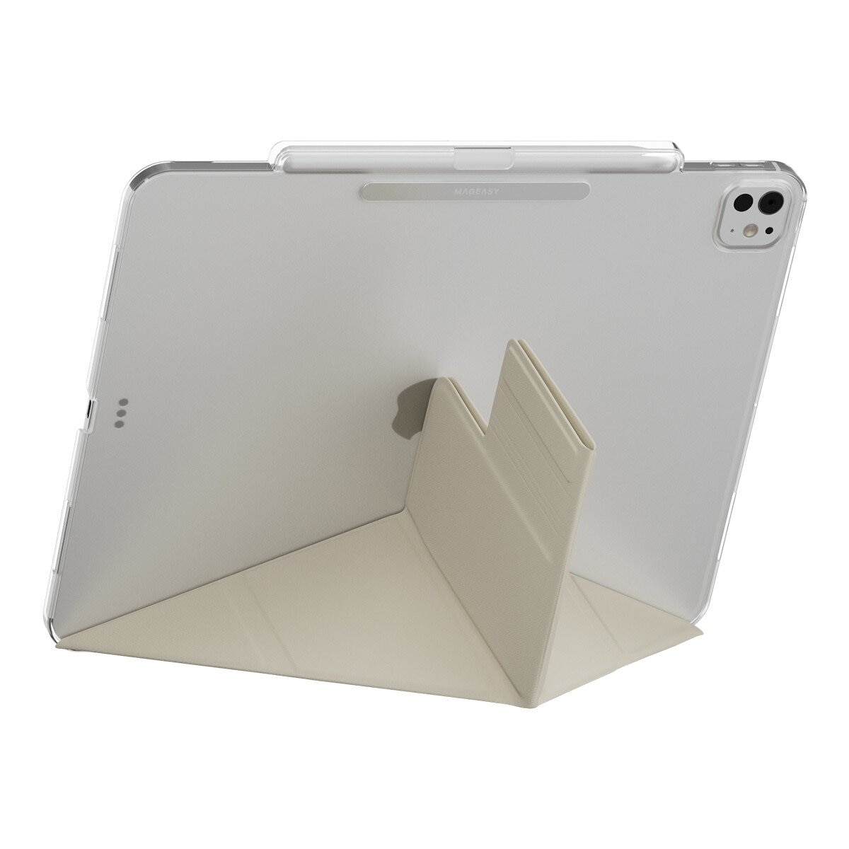 MAGEASY Facet 全方位支架透明背蓋保護套 (筆槽款) 適用於 2024 iPad Pro 13吋 星光白
