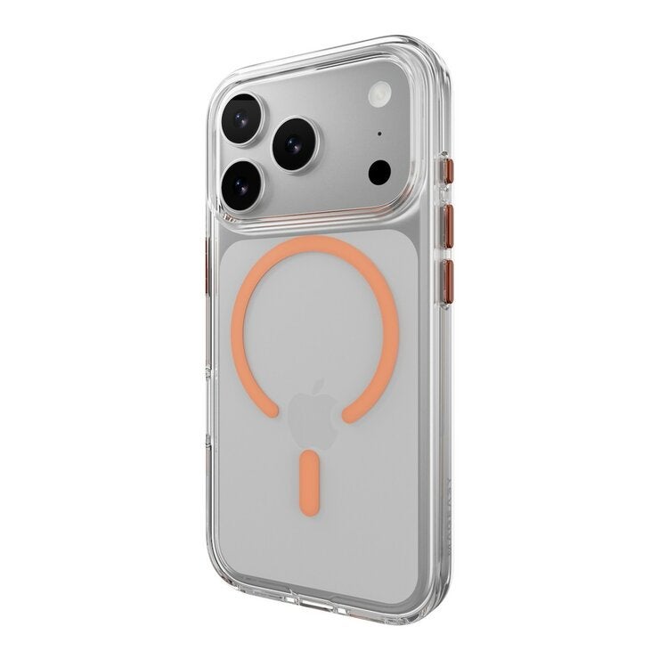 MAGEASY Bright M 不發黃軍規磁吸透明殼 iPhone 17 Pro(珊瑚磁圈) + 鏡頭保護貼Lenz(珊瑚) + Vetro 9H 鋼化玻璃保護膜
