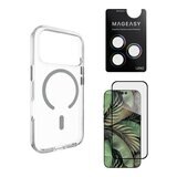 MAGEASY Bright M 不發黃軍規磁吸透明殼 iPhone 17 Pro(迷霧磁圈) + 鏡頭保護貼Lenz(炫彩) + Vetro 9H 鋼化玻璃保護膜