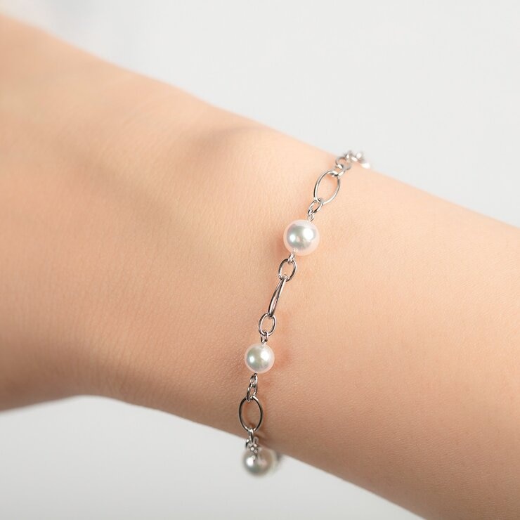 Tokyo Pearl 18K白K金 4.5公釐 - 6.0公釐 Akoya 珍珠手環