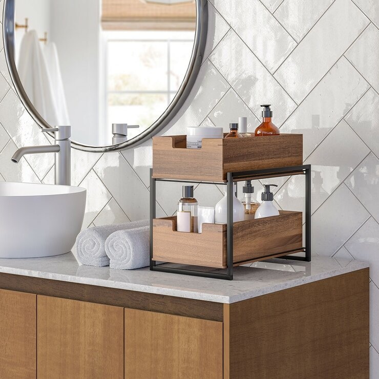 Seville Classics 雙層木製抽屜式置物籃架