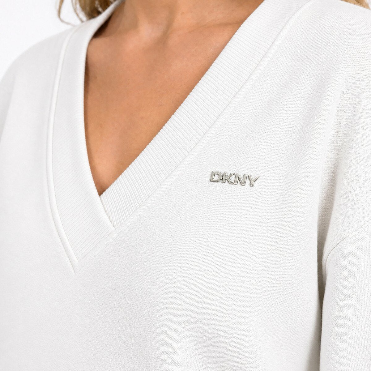 DKNY Sport 女V領長袖上衣 白