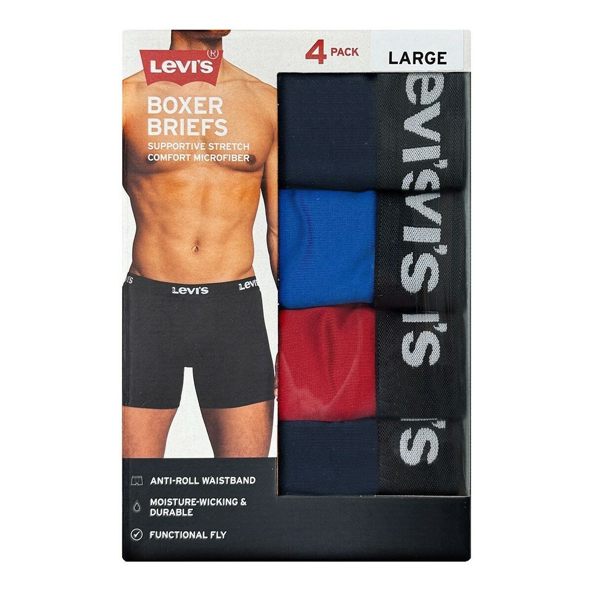 Pakaian Dalam Pria Levi's 4-in-1 Hitam/Biru/Merah L