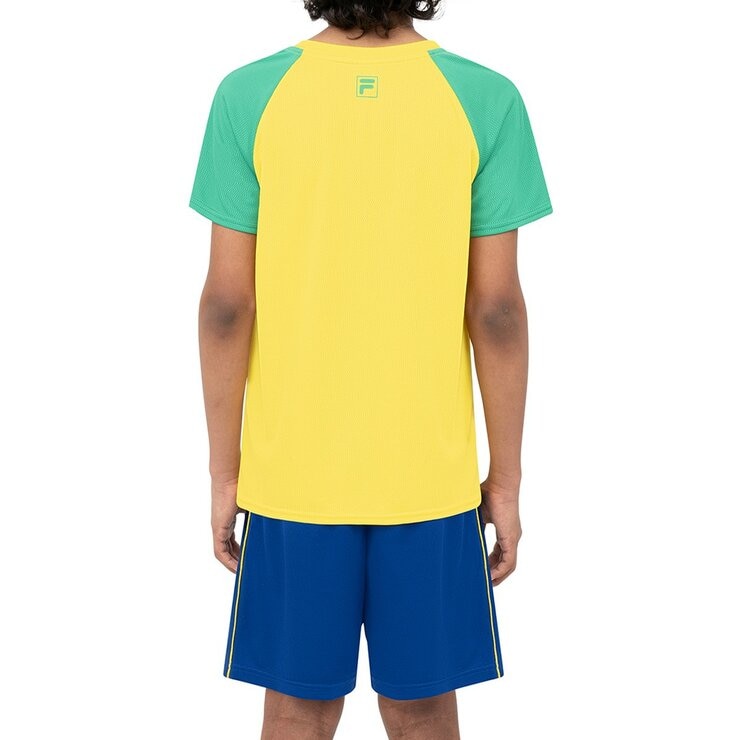 Fila 兒童足球短袖套組 黃/藍 XS