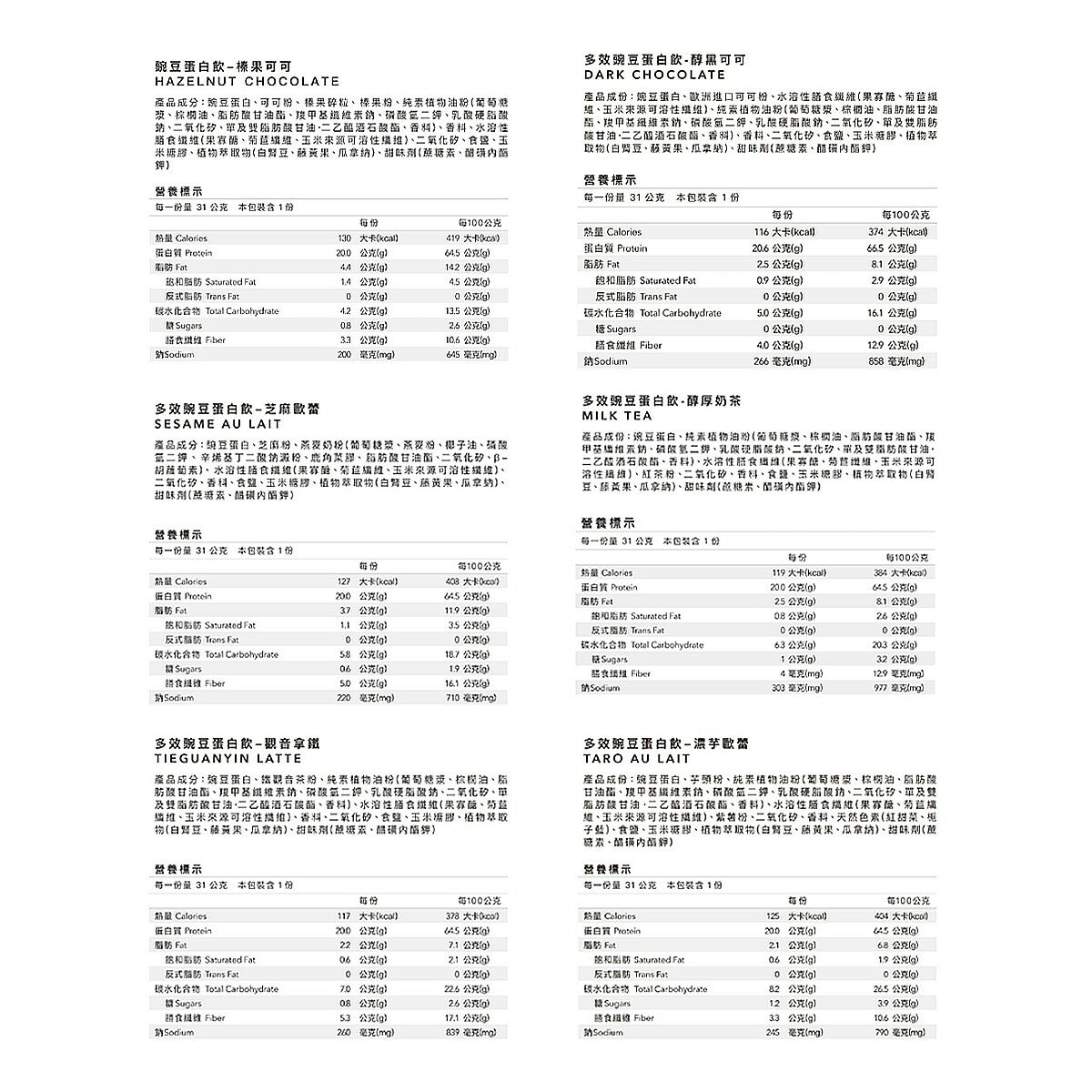 Body Goals 全素多效豌豆蛋白飲組合 31公克 X 60入 (醇黑可可 / 芝麻歐蕾 / 醇厚奶茶 / 觀音拿鐵 / 濃芋歐蕾 / 榛果可可)