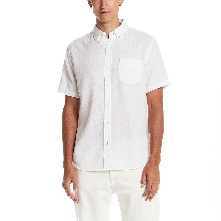 Weatherproof Vintage 男短袖亞麻混紡襯衫