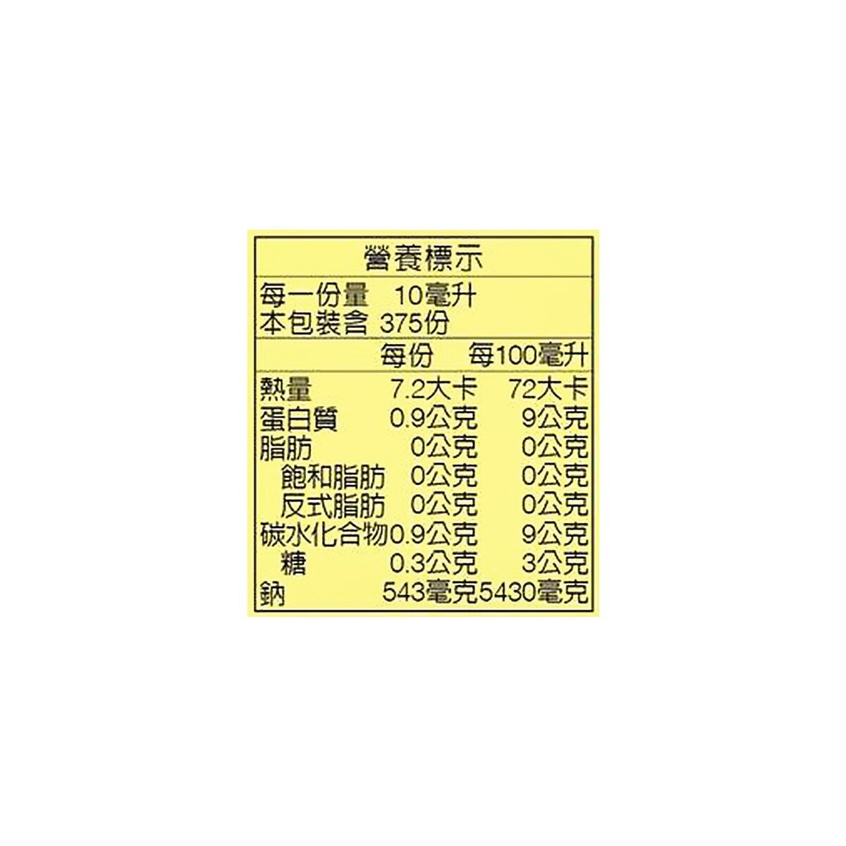 萬家香甲等醬油每瓶3750毫升