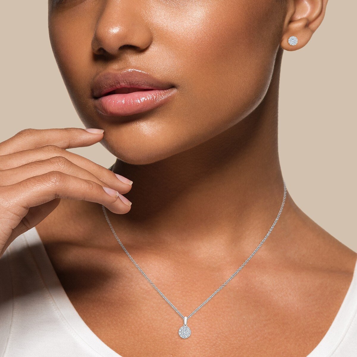 1克拉 14K白K金 圓形鑽石項鍊耳環組 VS2/I 1克拉 14K白K金 圓形鑽石項鍊耳環組 VS2/I