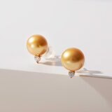 Tokyo Pearl 18K黃K金 9.0公釐 - 10公釐 南海金珍珠鑽石耳環