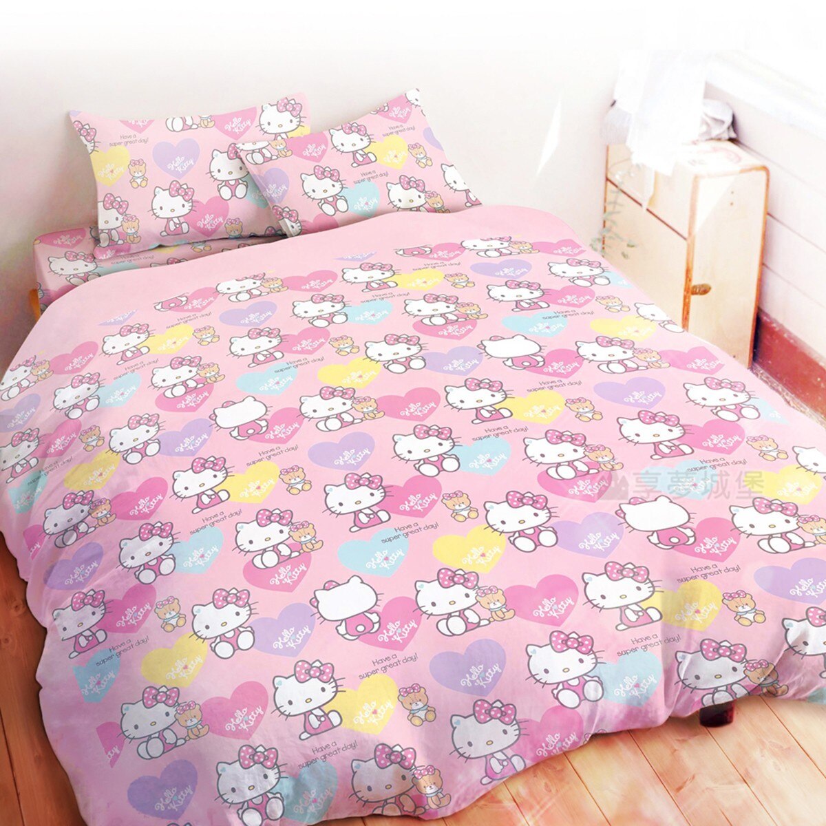 100%純棉雙人床包兩用被套 4件組 152公分 X 190公分 Hello Kitty 小熊好朋友