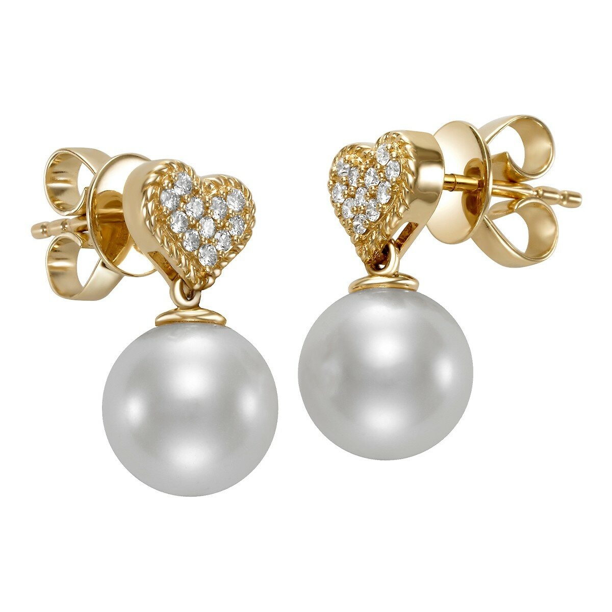 0.08克拉 14K黃K金 鑽石珍珠耳環