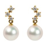 Tokyo Pearl 18K黃K金 6.5公釐 - 7.0公釐 Akoya 珍珠鑽石耳環