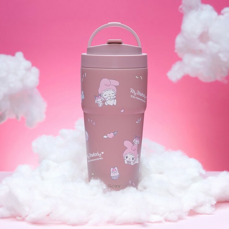 WOKY 沃廚 X 三麗鷗 渾圓杯鈦陶瓷保冷保溫杯 770毫升 X 2件組 Hello Kitty 純粹白 + 美樂地 粉天使