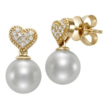 0.08克拉 14K黃K金 鑽石珍珠耳環