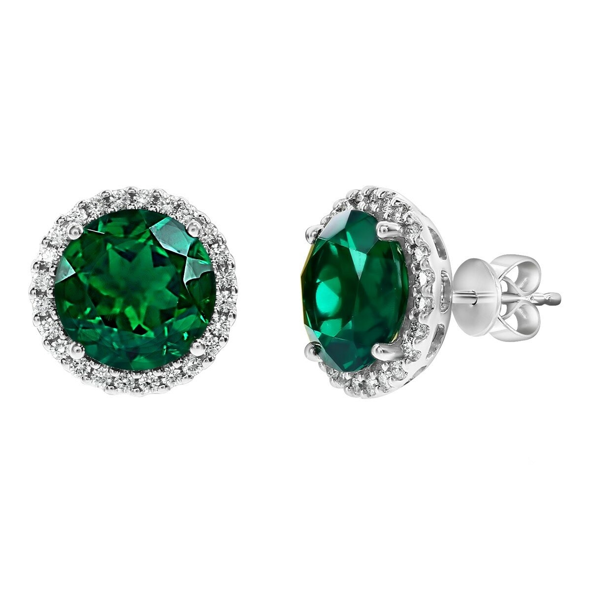 0.44克拉 綠寶石圓形鑽石耳環 VS2/I