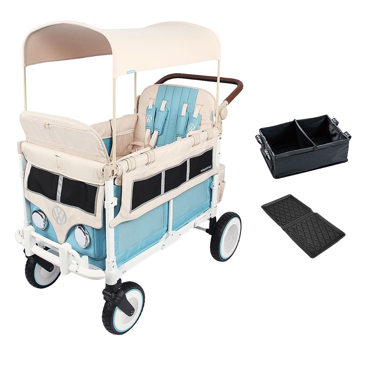 Wonderfold VW4 福斯聯名款四人座推車 附防水地墊及折疊購物籃 邦迪藍