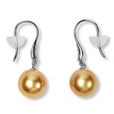 Tokyo Pearl 鉑金 9.0公釐 - 10公釐南海金珍珠鑽石耳環
