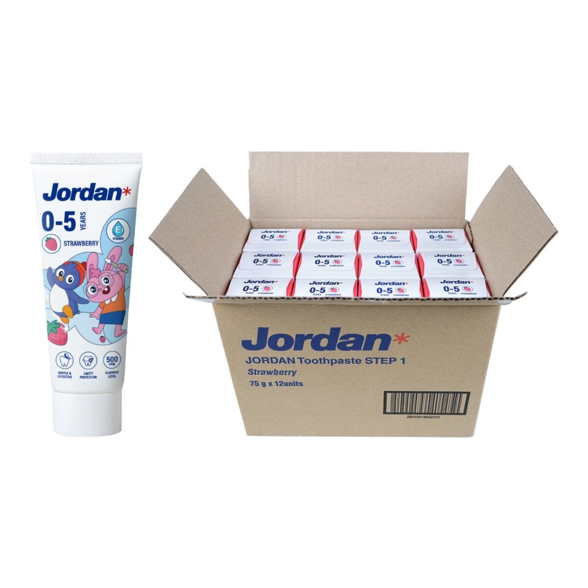 Jordan 0-5歲 兒童分齡含氟牙膏 含氟500ppm 草莓口味 75公克 X 12入