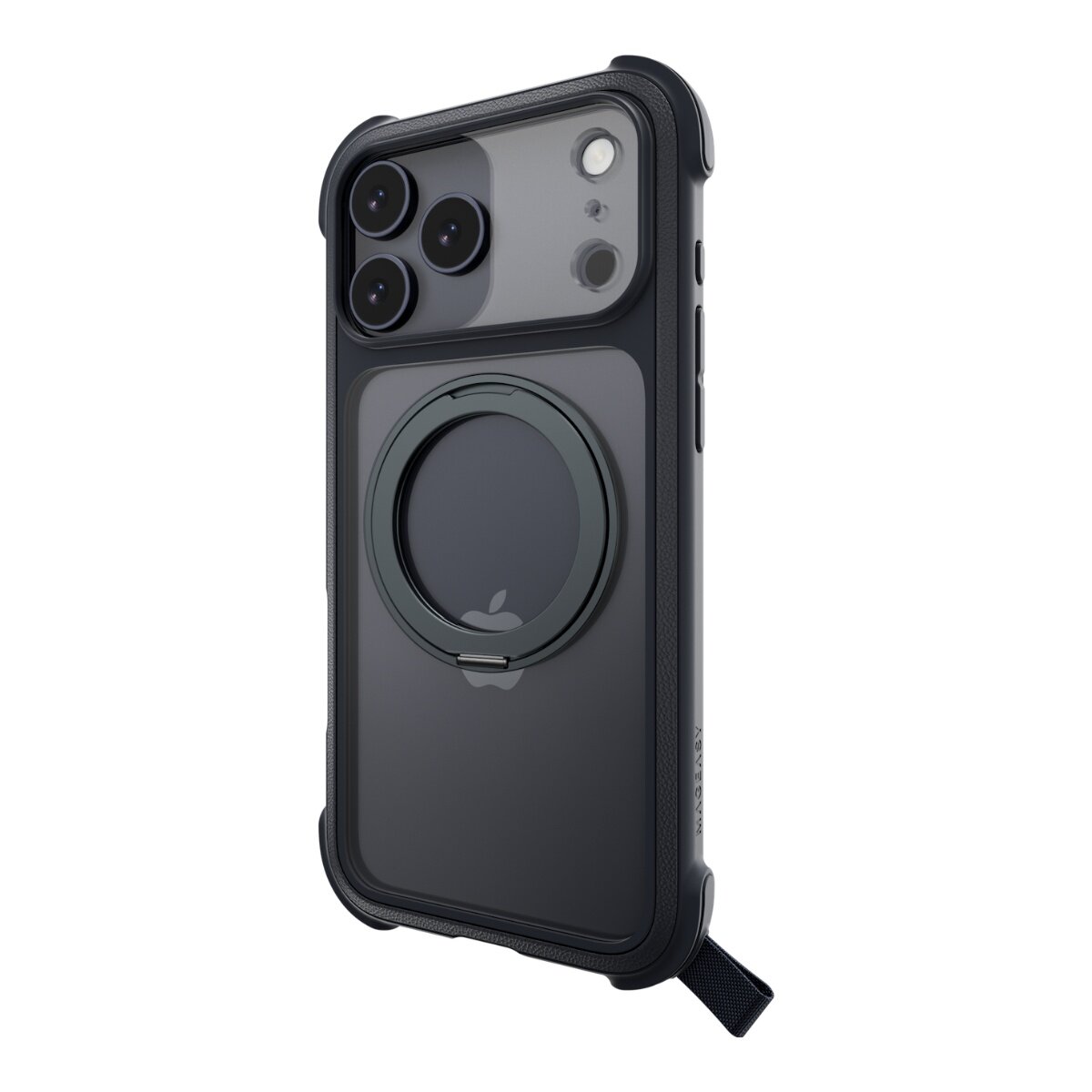 MAGEASY Odyssey Stand M 超軍規防摔磁吸支架手機殼 iPhone 17 Pro Max(皮革午夜) + 鏡頭保護貼Lenz(白色) + Vetro 9H 鋼化玻璃保護膜