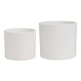 陶瓷花盆 2件組 附竹製盆架