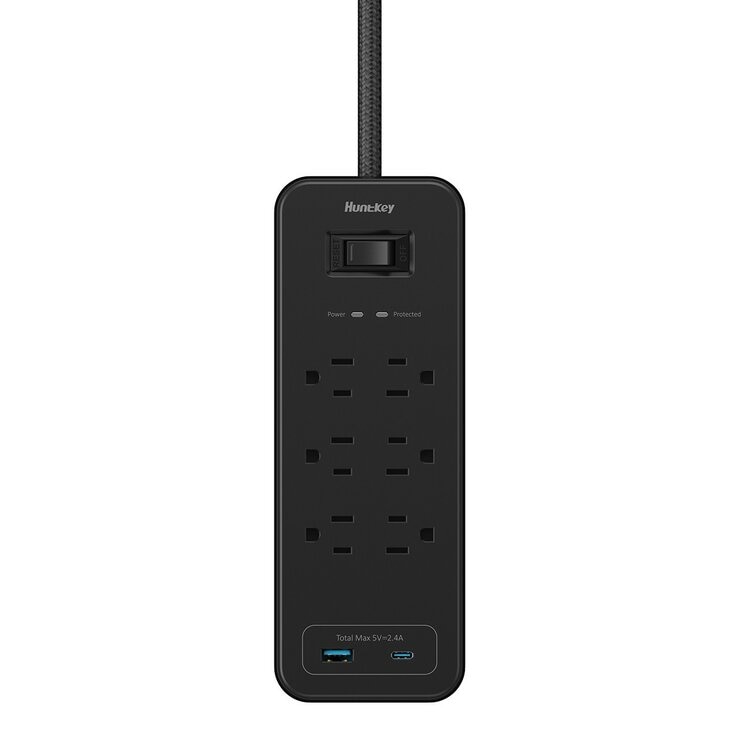 Huntkey 防突波 1開6插3孔 TYPE A+C 延長線 2入組