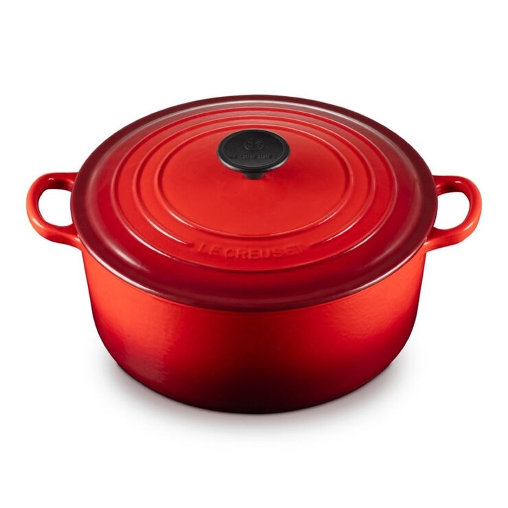 Le Creuset 雙耳圓形鑄鐵鍋 含電木頭鍋蓋 26公分 櫻桃紅
