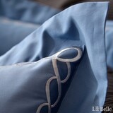 La Belle 雙人特大 300織純棉刺繡被套床包 4件組 180公分 X 210公分 藍