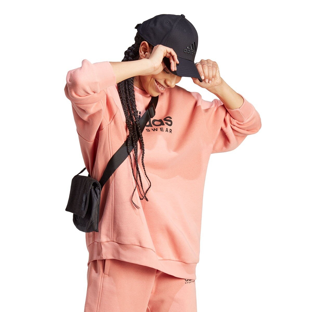 Adidas 女長袖休閒長版上衣 粉紅