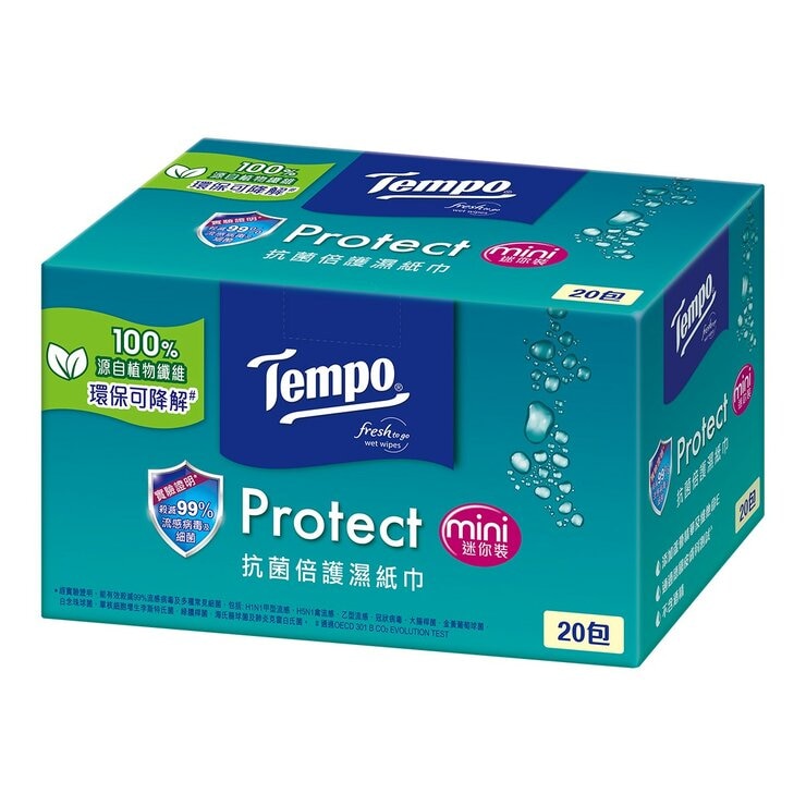 Tempo 抗菌倍護迷你濕巾小彩箱裝 8張 X 20包 X 6箱 Tempo 抗菌倍護迷你濕巾小彩箱裝 8張 X 20包 X 6箱
