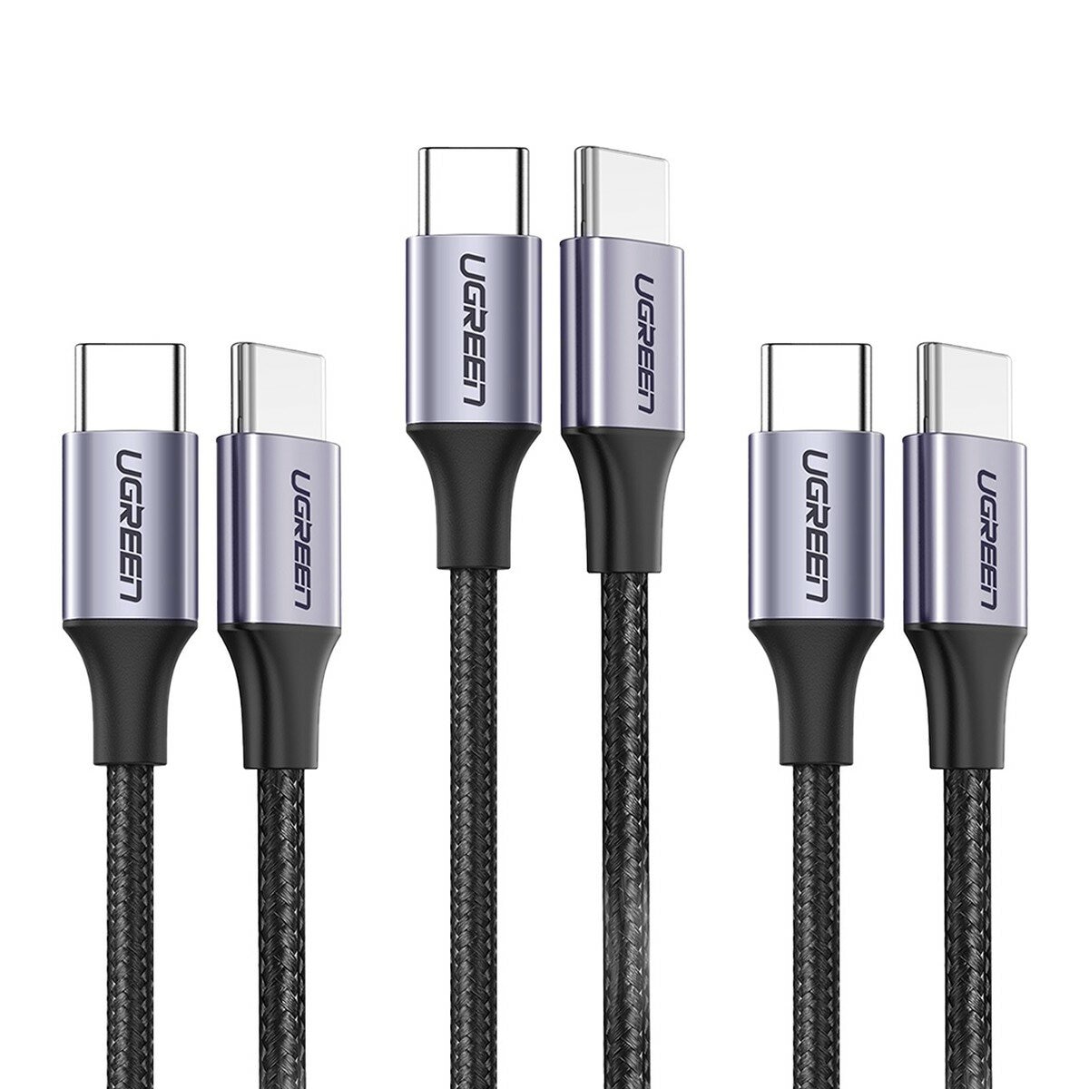 綠聯 Type-C 對 Type-C PD 60W 3A 快充傳輸線 金屬編織版 灰黑 (1公尺) 3件組 綠聯 Type-C 對 Type-C PD 60W 3A 快充傳輸線 金屬編織版 灰黑 (1公尺) 3件組