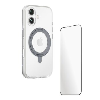MONOCOZZI ESSENTIALS 磁吸360旋轉支架不發黃透明防摔保護殼(相機按鍵)+2.5D滿版高透耐保護貼組合 iPhone 17 系列