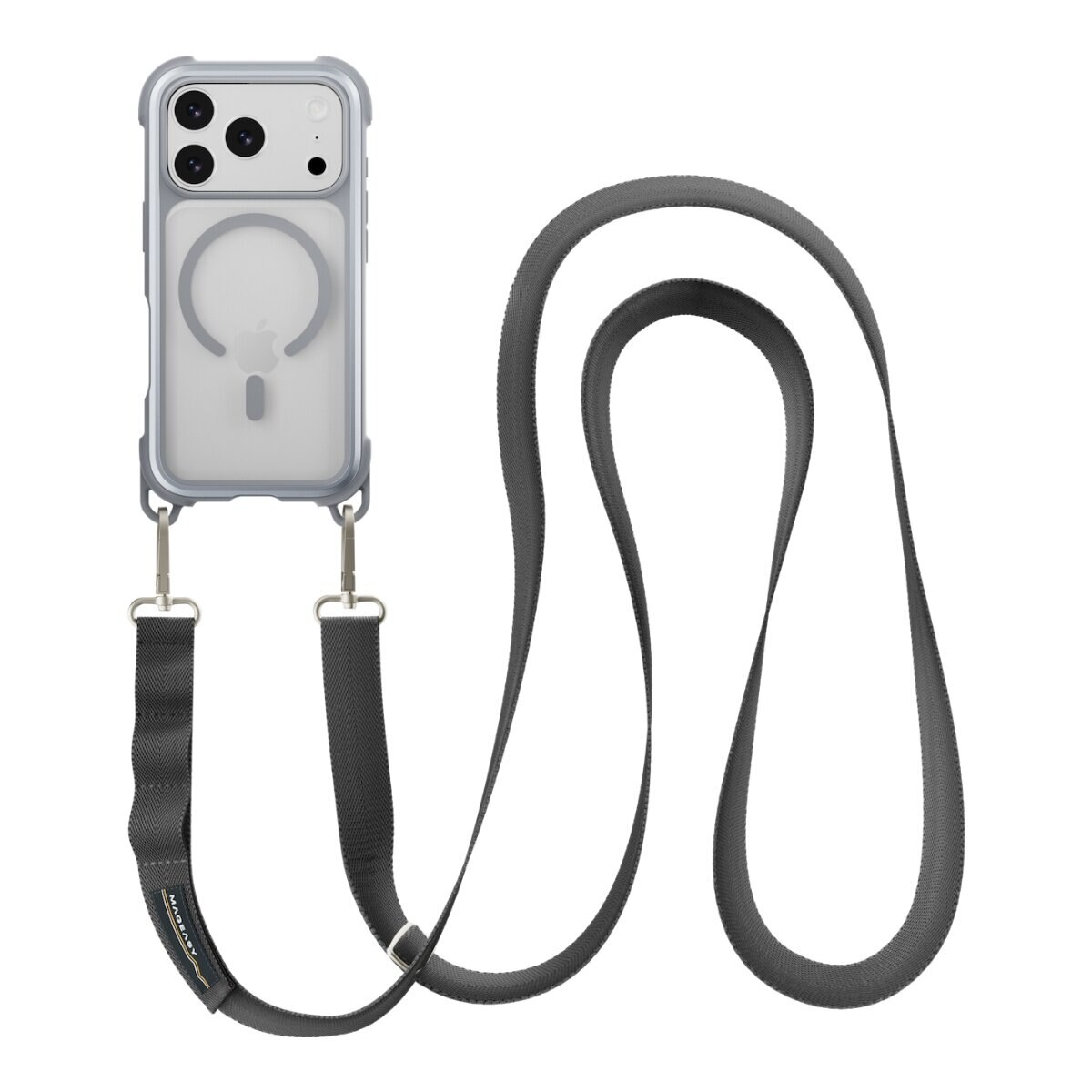 MAGEASY Odyssey Strap M 超軍規防摔掛繩手機殼 iPhone 17 Pro(迷霧/高冷灰) + 鏡頭保護貼Lenz(白色) + Vetro 9H 鋼化玻璃保護膜
