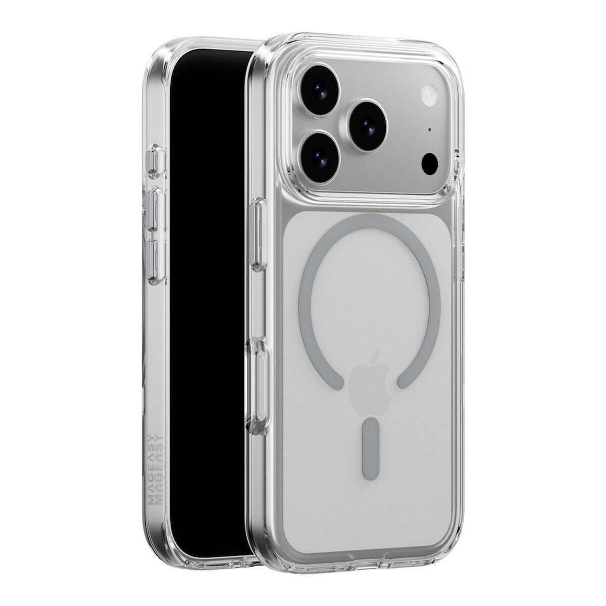 MAGEASY Bright M 不發黃軍規磁吸透明殼 iPhone 17 Pro(迷霧磁圈) + 鏡頭保護貼Lenz(迷霧) + Vetro 9H 鋼化玻璃保護膜