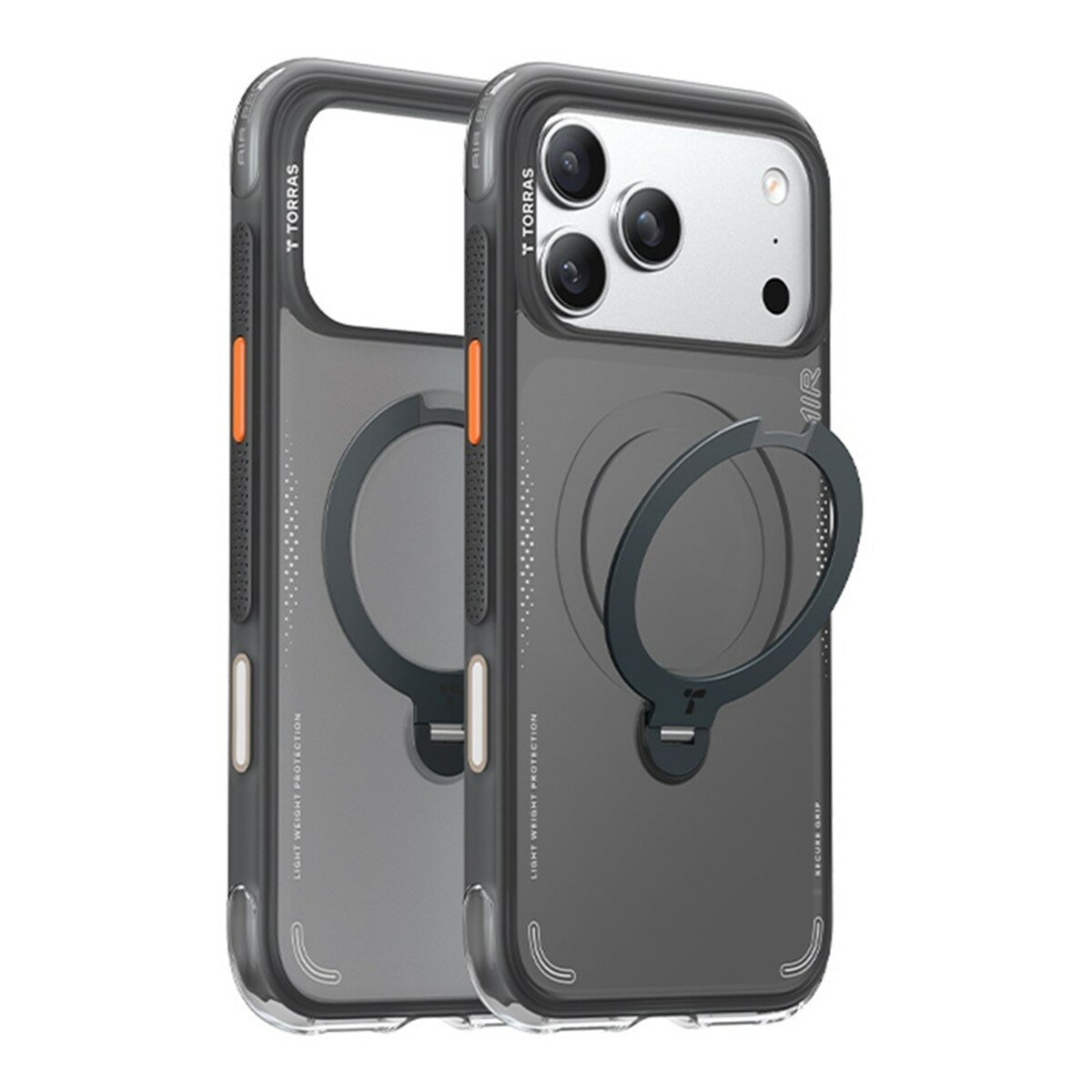 Torras Ostand Spin Air Magnetic 相機按鍵旋轉支架氣囊防摔手機殼 iPhone 17 Pro + Insta II Master 高清滿版手機螢幕鋼化玻璃保護貼